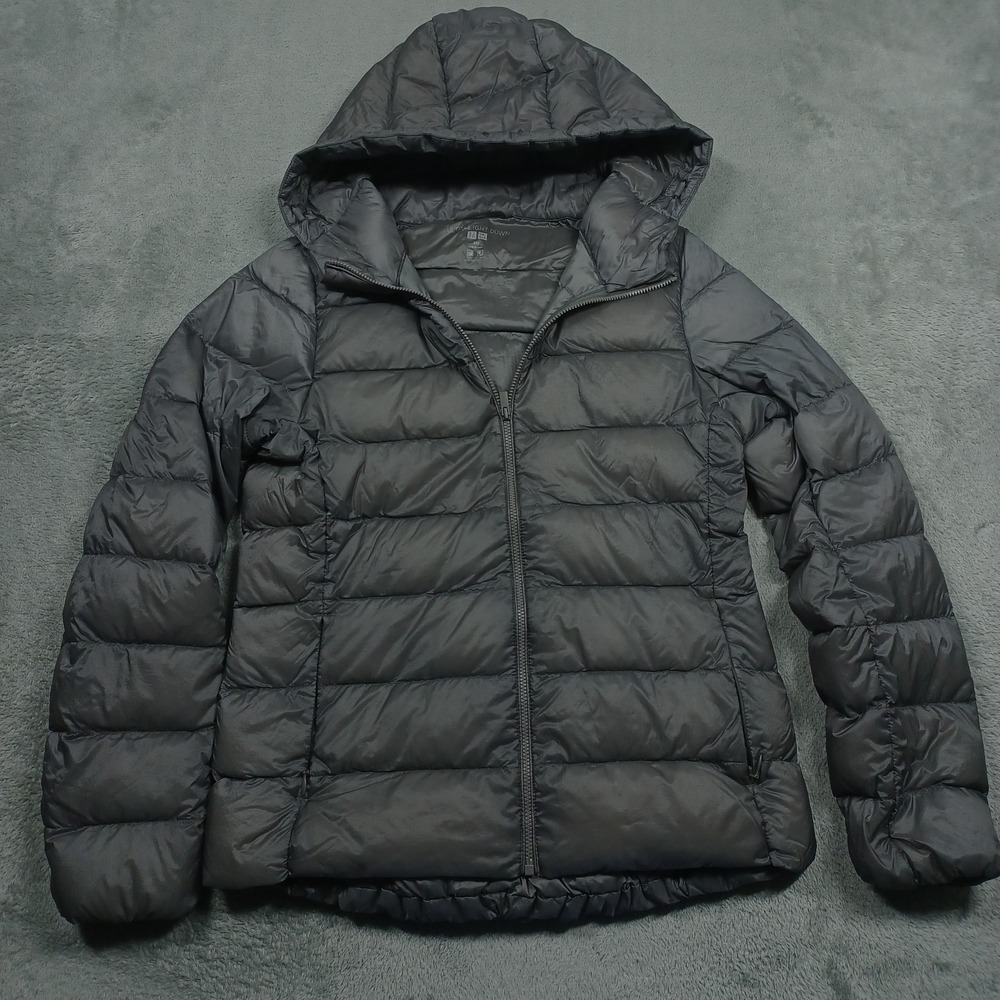 Uniqlo Jacket Womens XXS Gray Ultra Light Down Full ZIp Hooded Casual